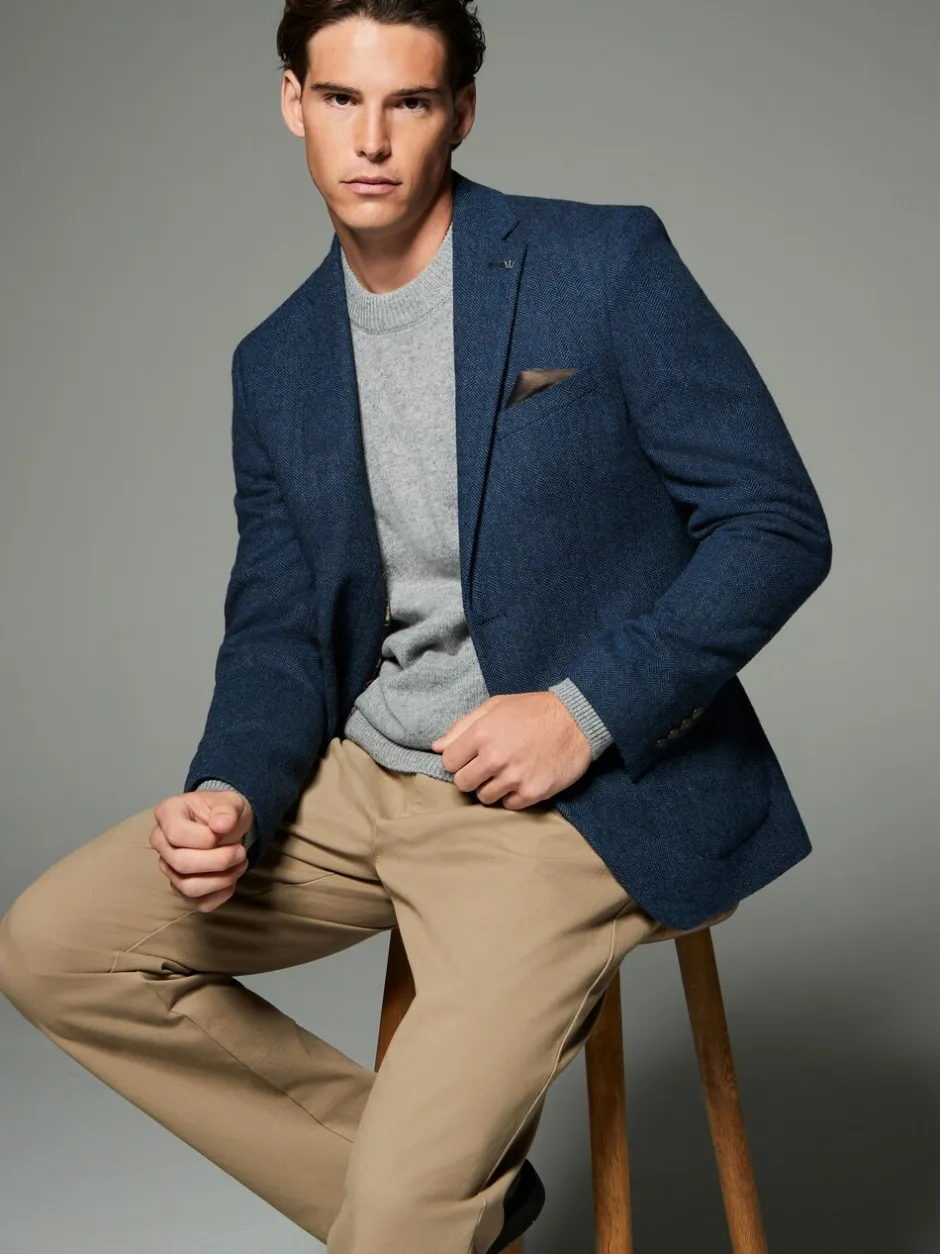 Blazers En Business-Jasjes|Next - Normale Pasvorm - Blazer met visgraatmotief en hoog wolgehalte Blauw