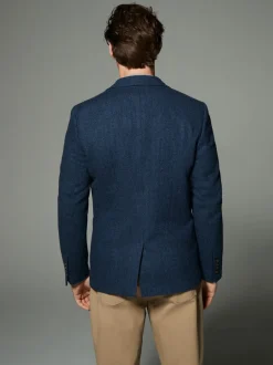Blazers En Business-Jasjes|Next - Normale Pasvorm - Blazer met visgraatmotief en hoog wolgehalte Blauw