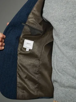 Blazers En Business-Jasjes|Next - Normale Pasvorm - Blazer met visgraatmotief en hoog wolgehalte Blauw