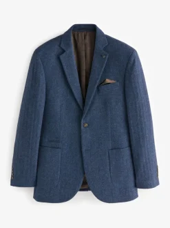 Blazers En Business-Jasjes|Next - Normale Pasvorm - Blazer met visgraatmotief en hoog wolgehalte Blauw