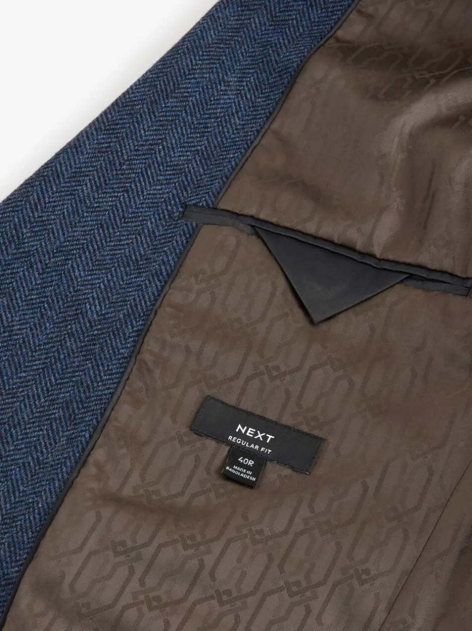 Blazers En Business-Jasjes|Next - Normale Pasvorm - Blazer met visgraatmotief en hoog wolgehalte Blauw