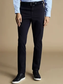 Formele Broek|Charles Tyrwhitt - Normale Pasvorm - - Ultieme strijkvrije Franse slim-fit chino Blauw