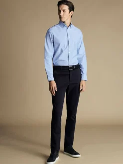 Formele Broek|Charles Tyrwhitt - Normale Pasvorm - - Ultieme strijkvrije Franse slim-fit chino Blauw