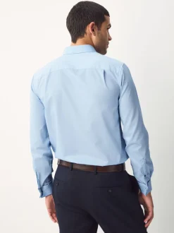 Shirts|Next - Normale Pasvorm - Eenvoudig te strijken slim fit overhemd met textuur en dubbele manchetten Blauw