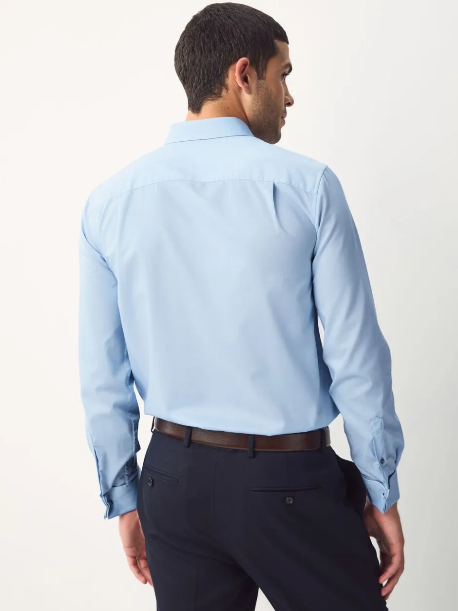 Shirts|Next - Normale Pasvorm - Eenvoudig te strijken slim fit overhemd met textuur en dubbele manchetten Blauw