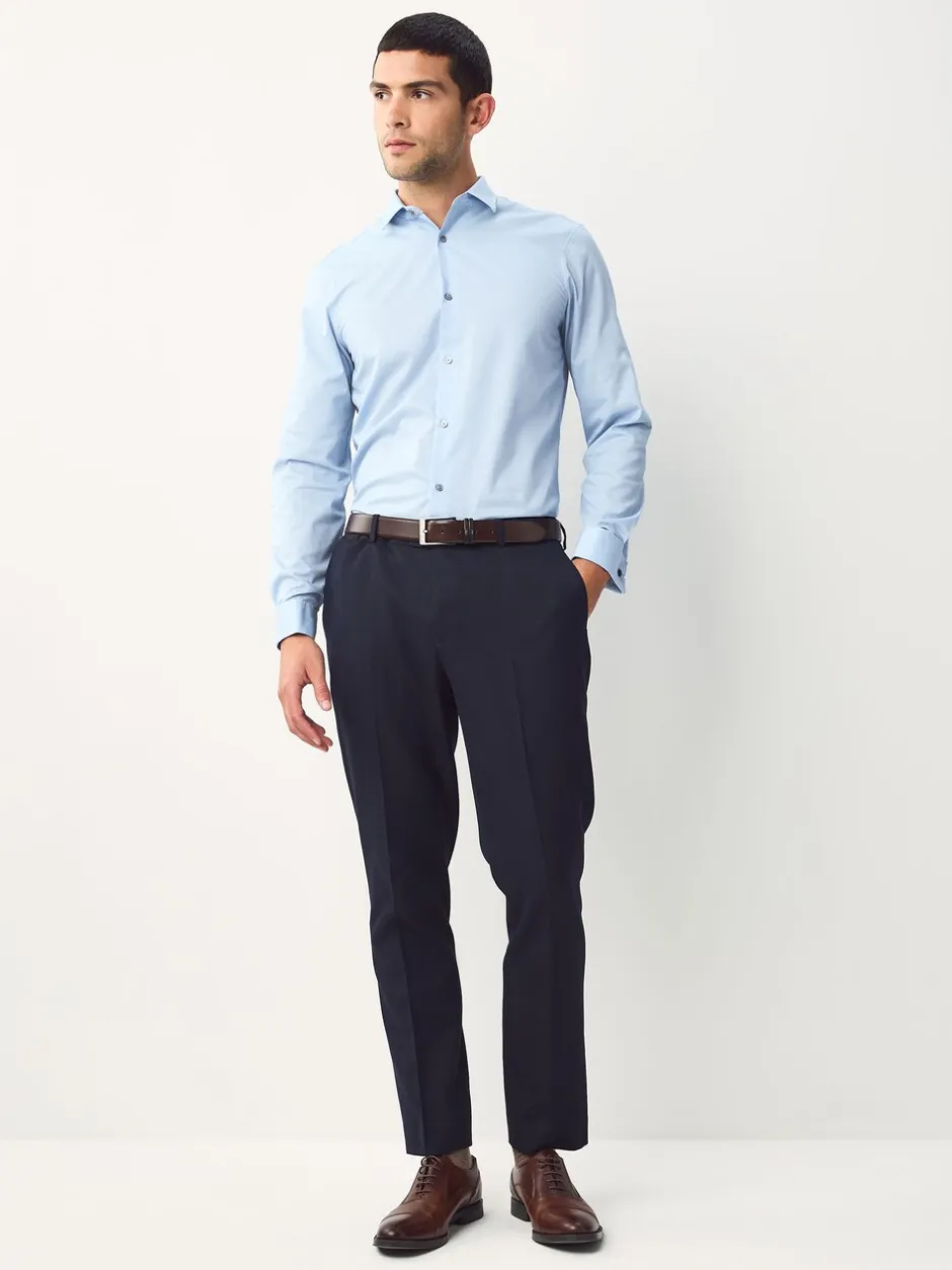 Shirts|Next - Normale Pasvorm - Eenvoudig te strijken slim fit overhemd met textuur en dubbele manchetten Blauw