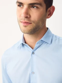 Shirts|Next - Normale Pasvorm - Eenvoudig te strijken slim fit overhemd met textuur en dubbele manchetten Blauw