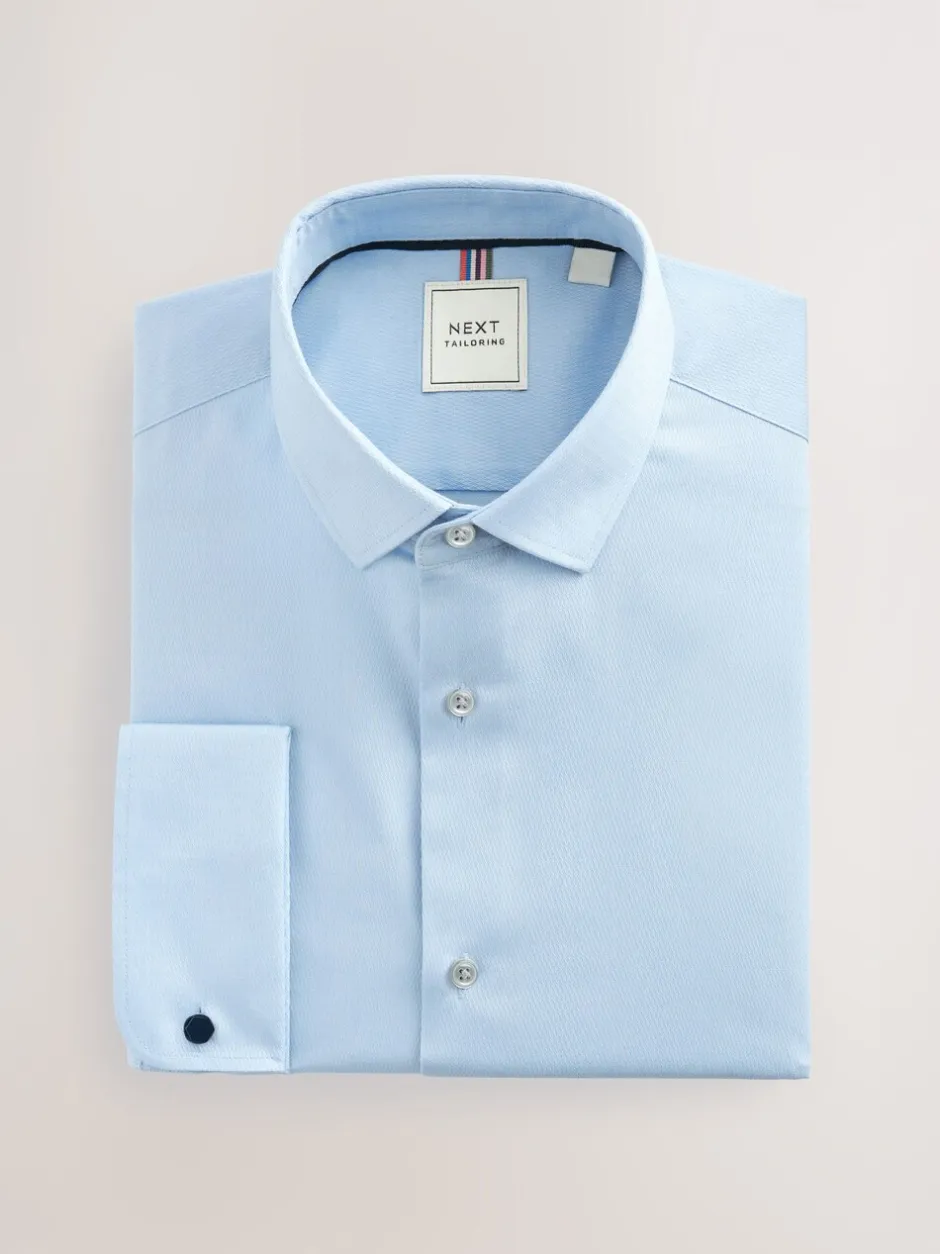Shirts|Next - Normale Pasvorm - Eenvoudig te strijken slim fit overhemd met textuur en dubbele manchetten Blauw