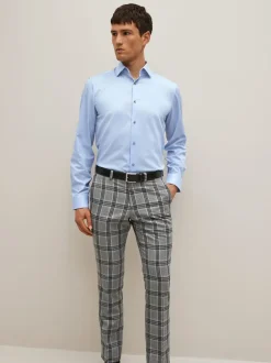 Formele Overhemden|Next Blauw - Normale Pasvorm - Onderhoudsvriendelijk, getextureerd, slim fit overhemd met enkele manchet