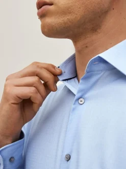 Formele Overhemden|Next Blauw - Normale Pasvorm - Onderhoudsvriendelijk, getextureerd, slim fit overhemd met enkele manchet
