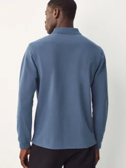 Poloshirts|T-Shirts En Hemden*Next Blauw - Normale Pasvorm - Piqué polo met lange mouwen