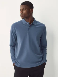 Poloshirts|T-Shirts En Hemden*Next Blauw - Normale Pasvorm - Piqué polo met lange mouwen