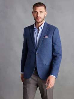 Blazers En Business-Jasjes|Next - Normale Pasvorm - Signature Nova Fides Blazer van wolblend met visgraatmotief Blauw