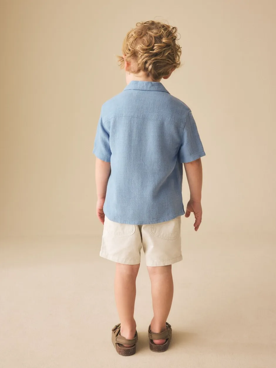 Shirts*Next - Overhemd van linnenmix met korte mouwen en reverskraag (3mnd-7jr) Blauw