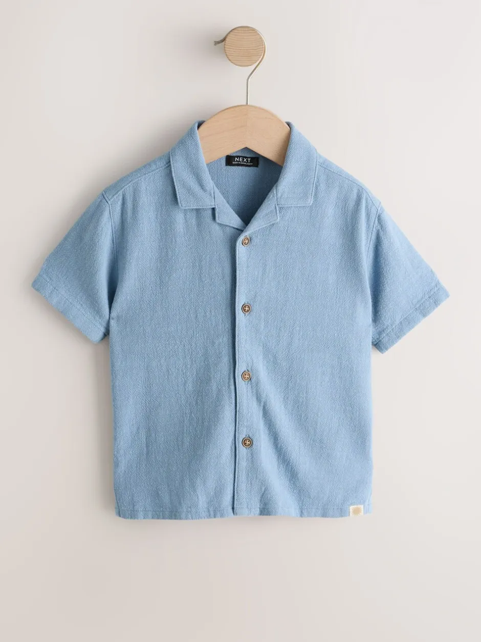 Shirts*Next - Overhemd van linnenmix met korte mouwen en reverskraag (3mnd-7jr) Blauw