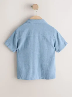 Shirts*Next - Overhemd van linnenmix met korte mouwen en reverskraag (3mnd-7jr) Blauw