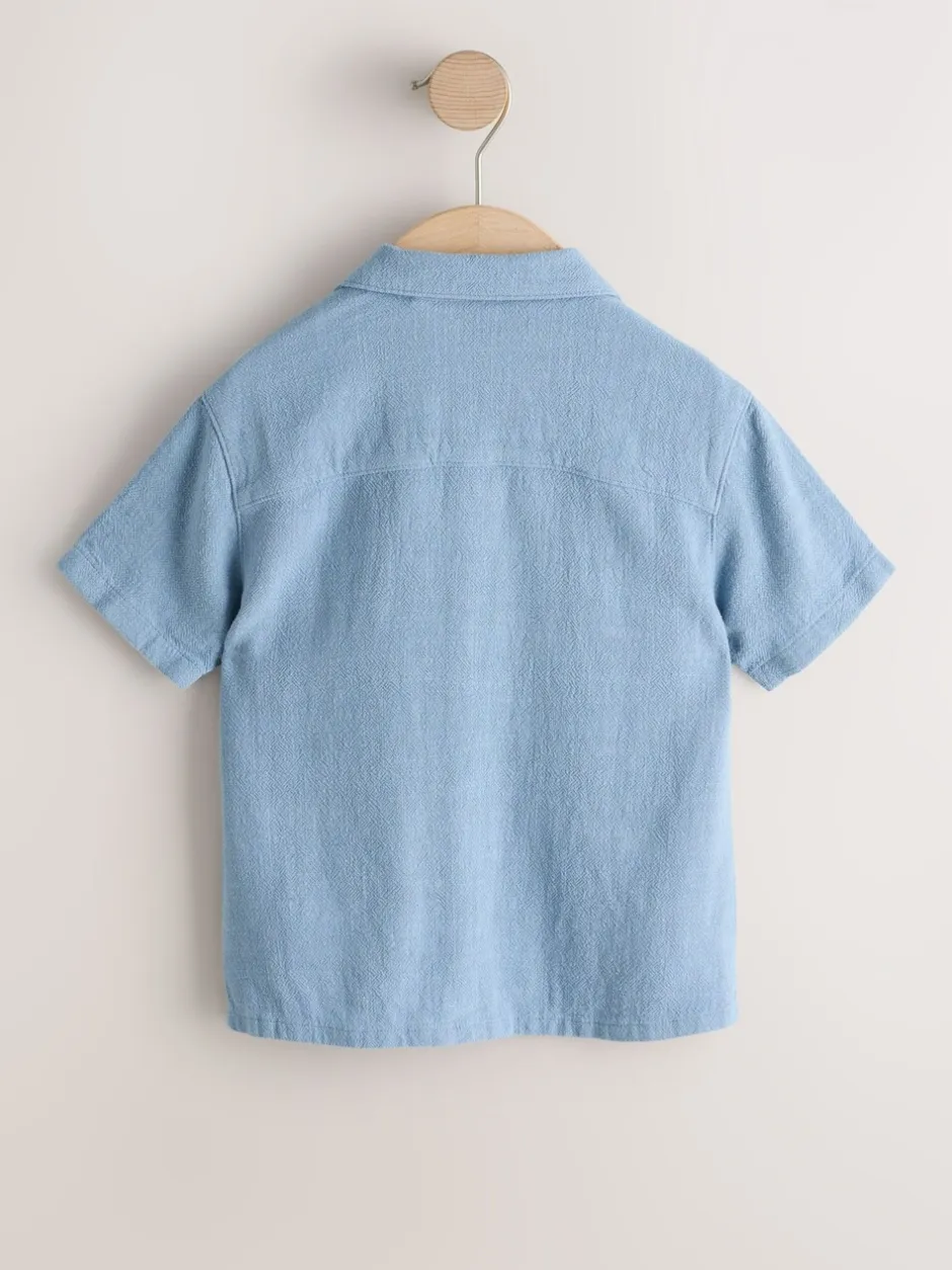 Shirts*Next - Overhemd van linnenmix met korte mouwen en reverskraag (3mnd-7jr) Blauw