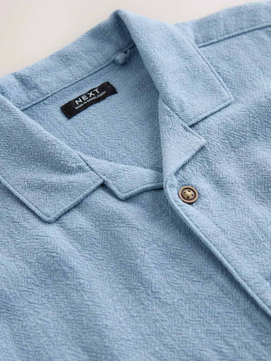 Shirts*Next - Overhemd van linnenmix met korte mouwen en reverskraag (3mnd-7jr) Blauw