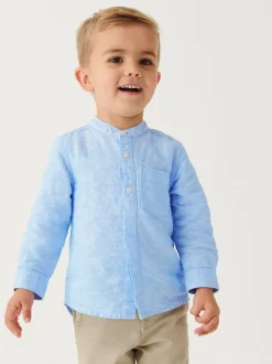 Shirts*Next - Overhemd van linnenmix met opa-kraag (3 mnd-7 jr) Blauw