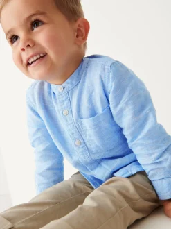 Shirts*Next - Overhemd van linnenmix met opa-kraag (3 mnd-7 jr) Blauw
