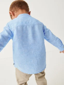 Shirts*Next - Overhemd van linnenmix met opa-kraag (3 mnd-7 jr) Blauw