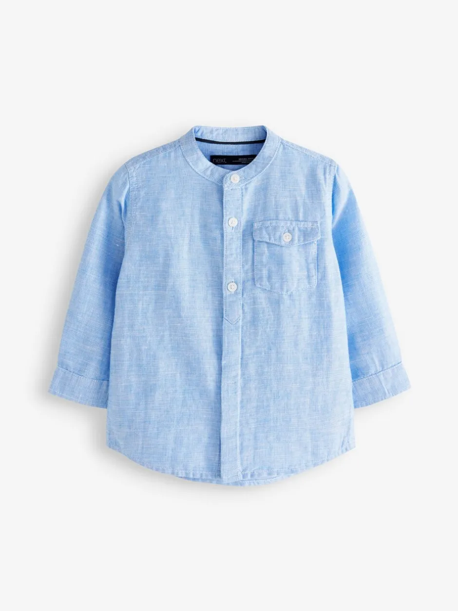Shirts*Next - Overhemd van linnenmix met opa-kraag (3 mnd-7 jr) Blauw
