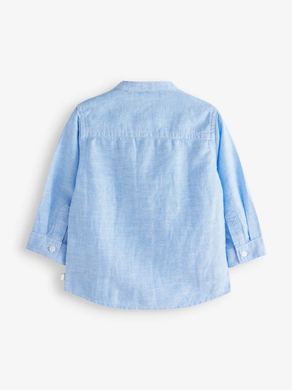 Shirts*Next - Overhemd van linnenmix met opa-kraag (3 mnd-7 jr) Blauw