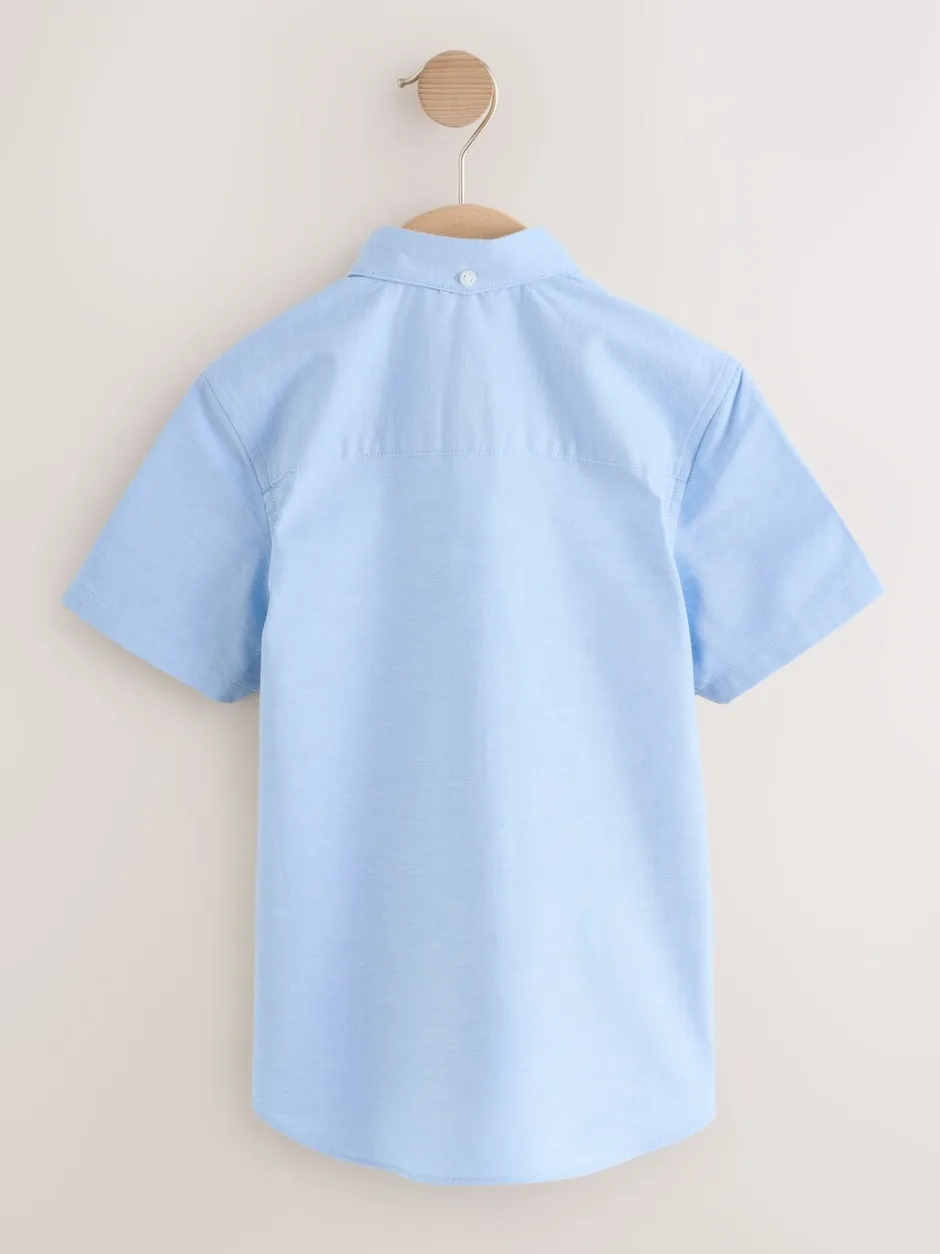 Shirts|Next Blauw - Oxford-overhemd met korte mouwen mouwen en hoog aandeel katoen (3-16 jr)