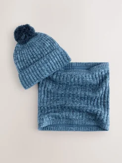 Mutsen, Handschoenen En Sjaals|Next - Pom Beanie Hat & Snood Set 2 Piece (1-16yrs) Blauw