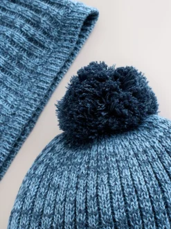 Mutsen, Handschoenen En Sjaals|Next - Pom Beanie Hat & Snood Set 2 Piece (1-16yrs) Blauw
