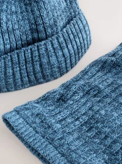 Mutsen, Handschoenen En Sjaals|Next - Pom Beanie Hat & Snood Set 2 Piece (1-16yrs) Blauw