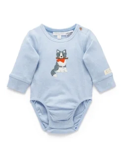 Rompertjes En Hemdjes|Rompertjes En Hemdjes|Purebaby - Appliqué Bodysuit Blauw