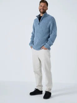 Gebreide Kleding*Next - Regular-fit gebreide trui met textuur en kwartrits bij de hals en wol Blauw