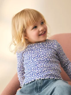 Tops|T-Shirts*Next Blauw - Rib Long Sleeve Top (3mths-7yrs)