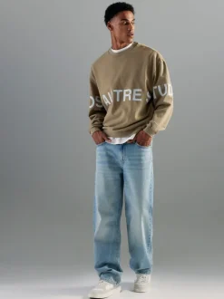 Jeans|River Island - Loose Fit Washed Jeans Blauw