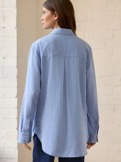 Blouses En Overhemden*Next - Ruimvallend 100% katoenen button-down casual overhemd met lange mouwen Blauw