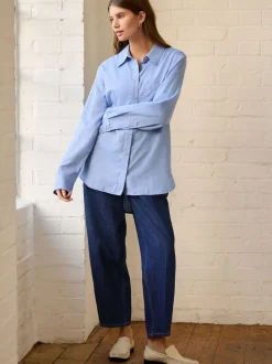 Blouses En Overhemden*Next - Ruimvallend 100% katoenen button-down casual overhemd met lange mouwen Blauw