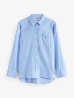 Blouses En Overhemden*Next - Ruimvallend 100% katoenen button-down casual overhemd met lange mouwen Blauw