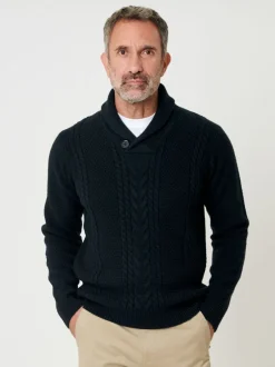 Gebreide Kleding|Saltwell - Cable Knit Shawl Neck Jumper Blauw