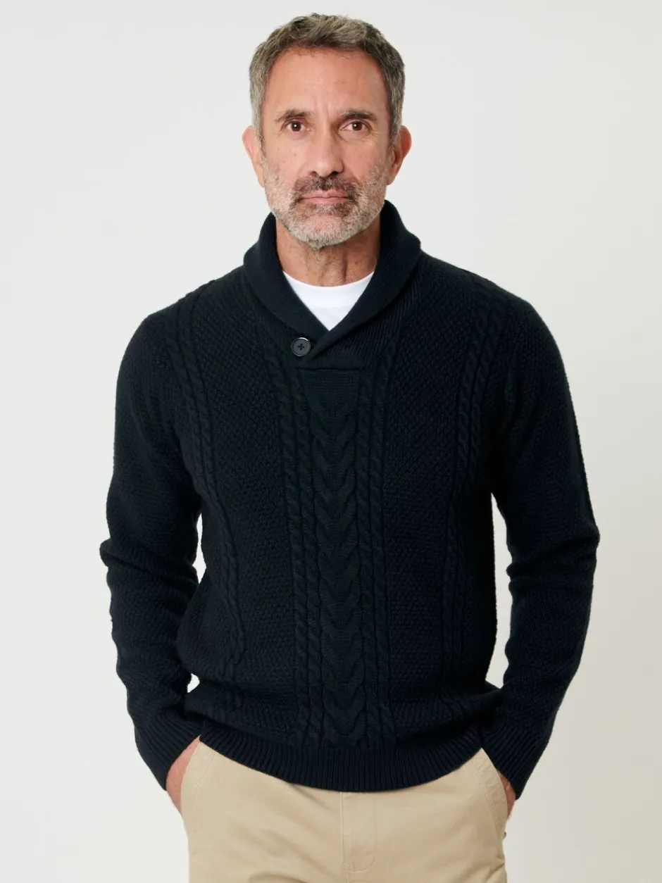 Gebreide Kleding|Saltwell - Cable Knit Shawl Neck Jumper Blauw