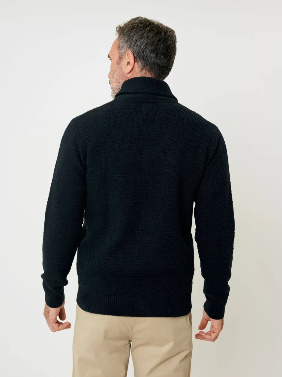 Gebreide Kleding|Saltwell - Cable Knit Shawl Neck Jumper Blauw