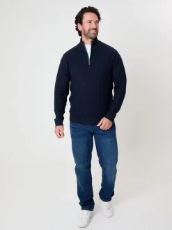 Gebreide Kleding*Saltwell - Mini Cable Knit Quarter Zip Jumper Blauw