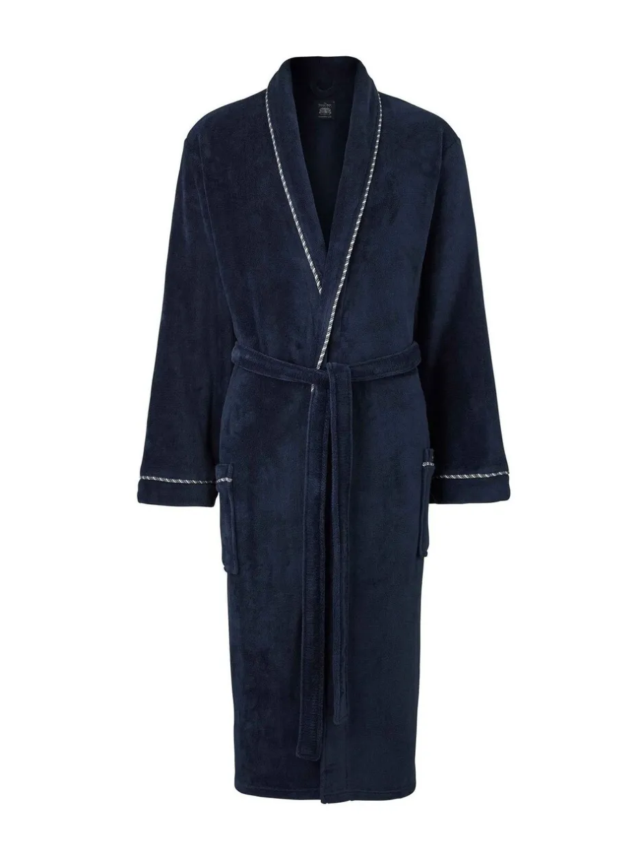 Kamerjassen En Badjassen*Savile Row Company - Lightweight Soft Fleece Rope Edge Dressing Gown Blauw