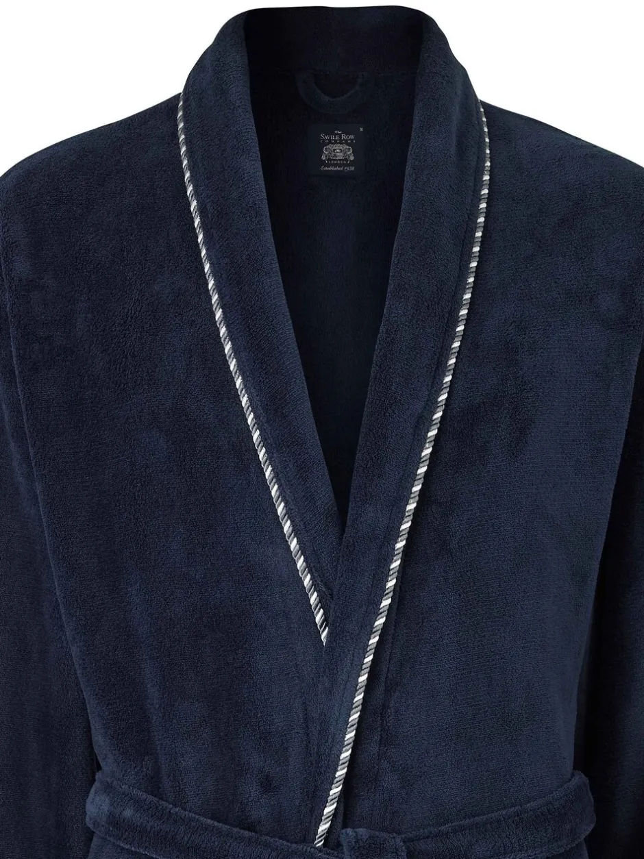 Kamerjassen En Badjassen*Savile Row Company - Lightweight Soft Fleece Rope Edge Dressing Gown Blauw