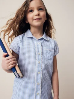 Overhemden En Blouses*Next Blauw - Schoolblouse met gingham-ruit en hoog aandeel katoen (3-14jr)