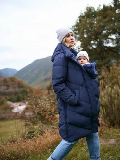 Jassen En Jacks|Moederschap|Seraphine - Lange Chevron 3 in 1 zwangerschaps- & draagjas met donsvulling Blauw