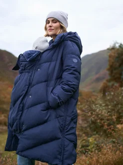 Jassen En Jacks|Moederschap|Seraphine - Lange Chevron 3 in 1 zwangerschaps- & draagjas met donsvulling Blauw
