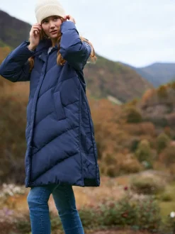 Jassen En Jacks|Moederschap|Seraphine - Lange Chevron 3 in 1 zwangerschaps- & draagjas met donsvulling Blauw