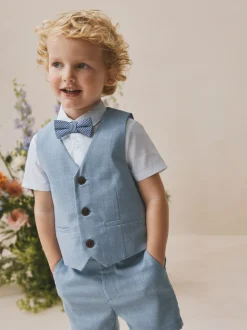 Kostuums En Herenvesten*Next Blauw - Set met gilet, overhemd, korte broek & stropdas (3mnd-9jr)