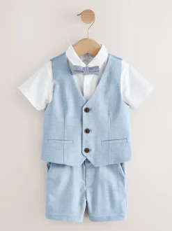Kostuums En Herenvesten*Next Blauw - Set met gilet, overhemd, korte broek & stropdas (3mnd-9jr)